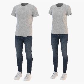 3D Men And Women T-Shirt Jeans and Sneakers (2) model